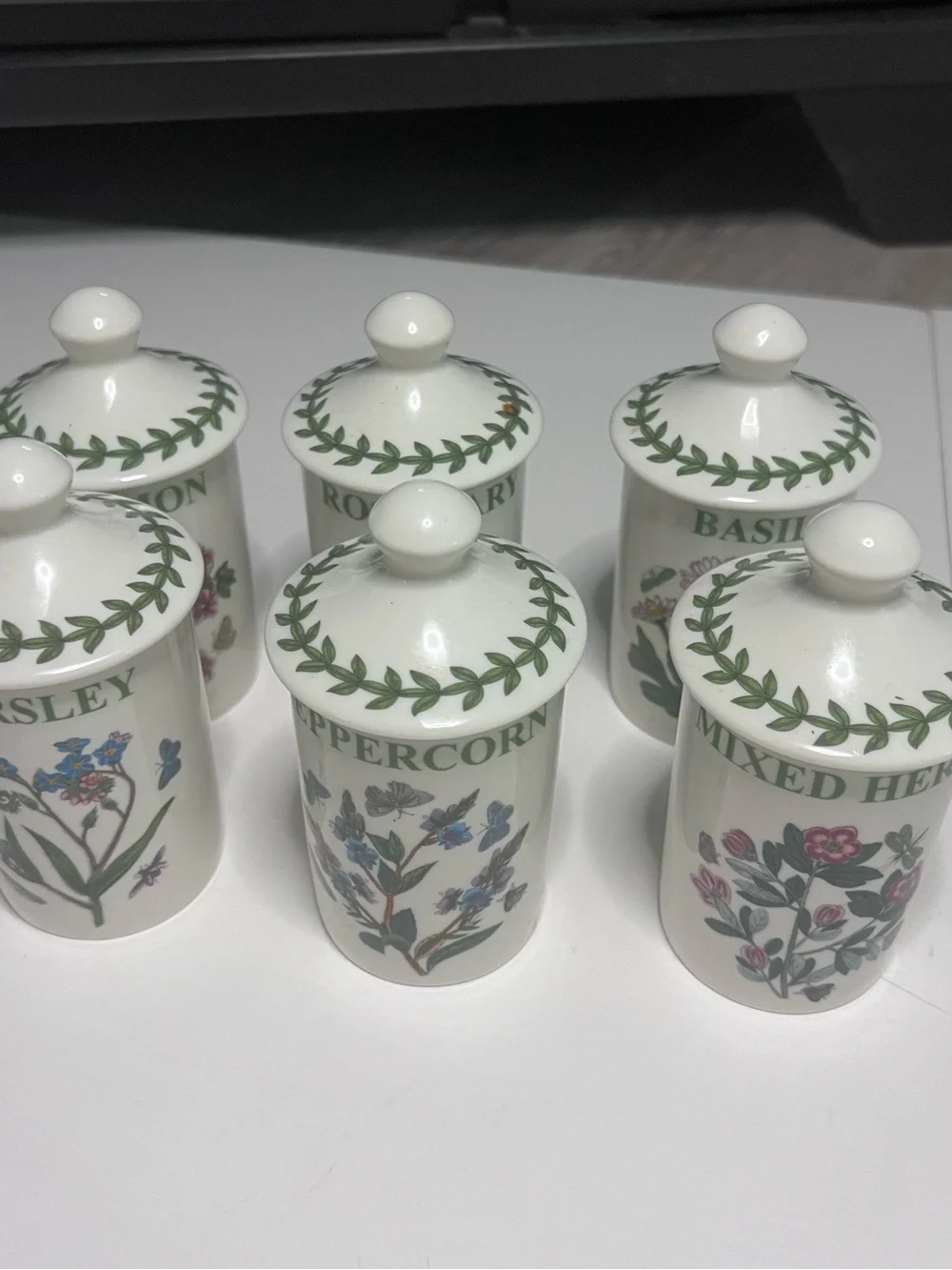 Portmeirion Botanical Herb Porcelain Spice Jars in White and Green